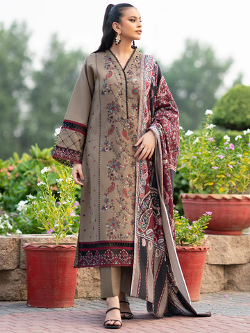 Dhanak 3PC Embroidered With Printed Wool Shawl-254