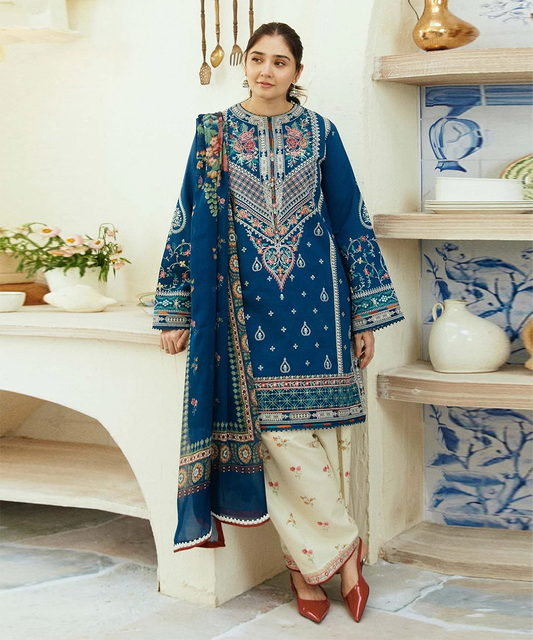 ZARA SHAHJAHAN 3PC Dhanak Embroidered Shirt With Digital Printed Shawl-668