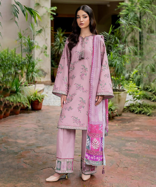 JAZMIN  3PC Dhanak Embroidered Shirt With Digital Printed Shawl-288