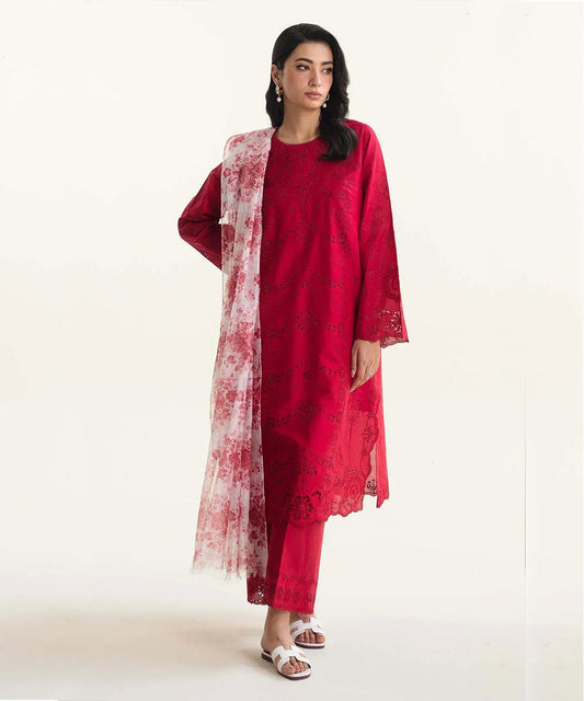 ZARA SHAHJAHAN 3PC Lawn Chikankari Embroidered Shirt With Printed Dupatta-487