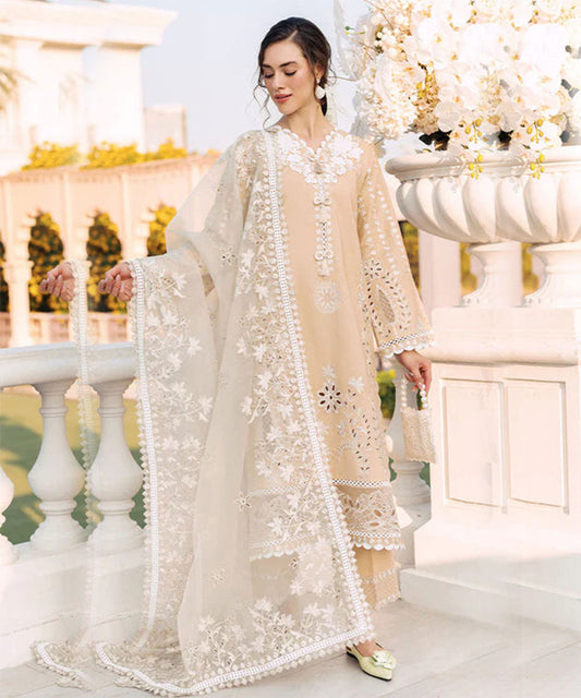 MUSHQ 3PC Lawn Chekankari Embroidered With Organza Embroidered Dupatta-402