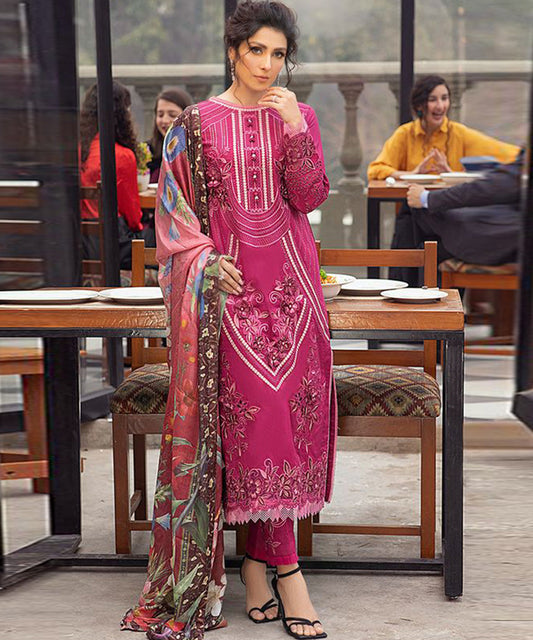 MUSHQ Lawn 3PC Embroidered With Printed Dupatta-451