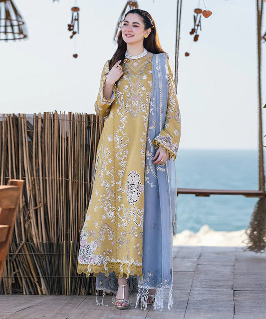 QALAMKAR Chikenkari Lawn 3PC Embroidered With Organza Embroidered Dupatta-450