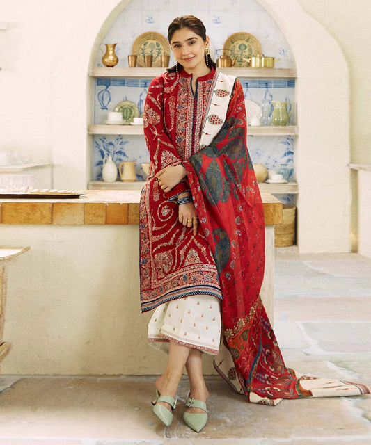 ZARA SHAHJAHAN 3PC Dhanak Embroidered Shirt With Printed Dupatta-659