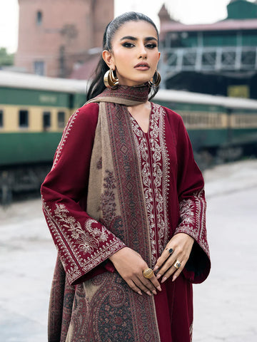 IZEL Dhanak 3PC Embroidered With Digital Printed Wool Shawl-258