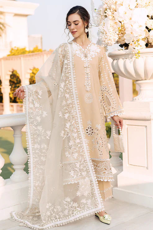 MUSHQ 3PC Lawn Chekankari Embroidered With Organza Embroidered Dupatta-402