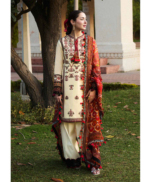 HUSSAIN REHAR Luxury Dhanak 3PC Embroidered With Digital Printed Wool Shawl-177