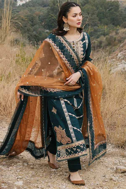 QALAMKAR 3PC Embroidered With Organza Embroidered Dupatta-123