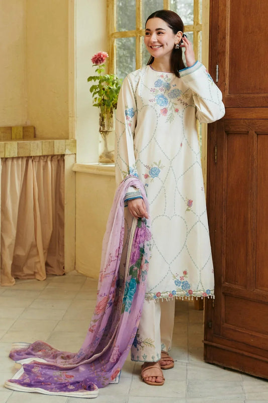 ZARA SHAHJAHAN 3PC Lawn Chikankari Embroidered Shirt With Printed Dupatta-431