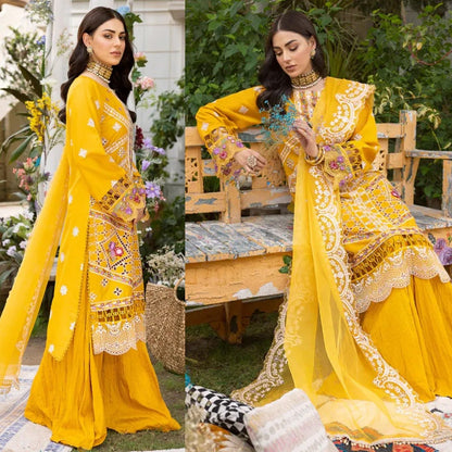 Lawn Chikenkari 3PC Embroidered With Organza Embroidered Dupatta-341