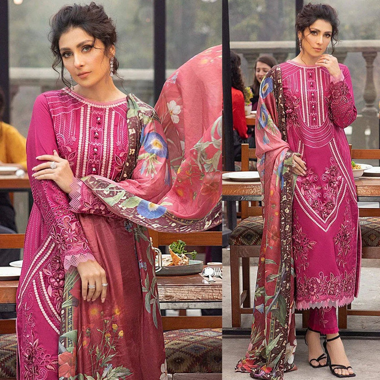 MUSHQ Lawn 3PC Embroidered With Printed Dupatta-451