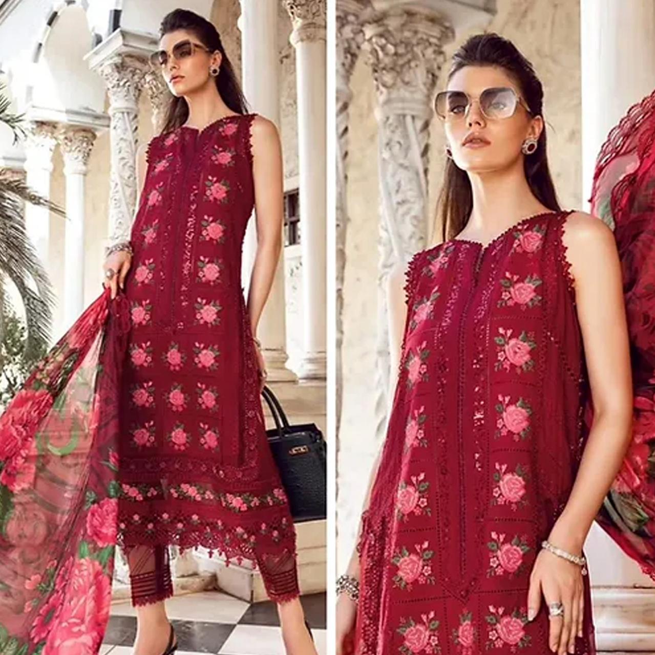 MARIA B. LAWN 3PC EMBROIDERED SHIRT WITH DIGITAL PRINTED DUPATTA-518