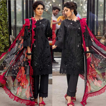 MARIA B. LAWN 3PC EMBROIDERED SHIRT WITH DIGITAL PRINTED DUPATTA-532