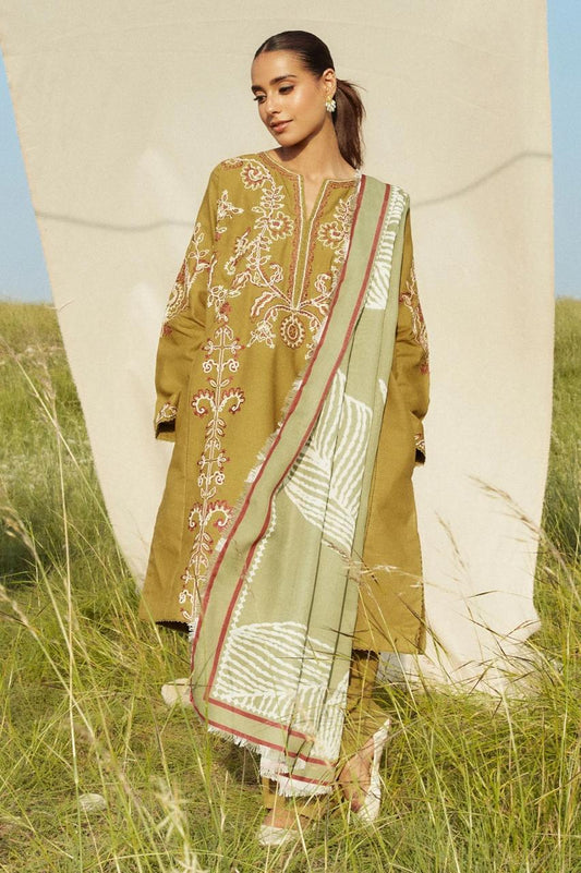 ZARA SHAHJAHAN 3PC Dhanak Embroidered Shirt With Digital Printed Shawl-271