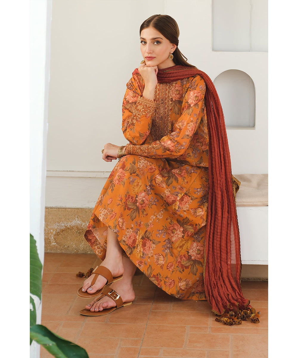 SHAHANAH KHADDAR 3PC - PRINTED SHIRT & TROUSER-908