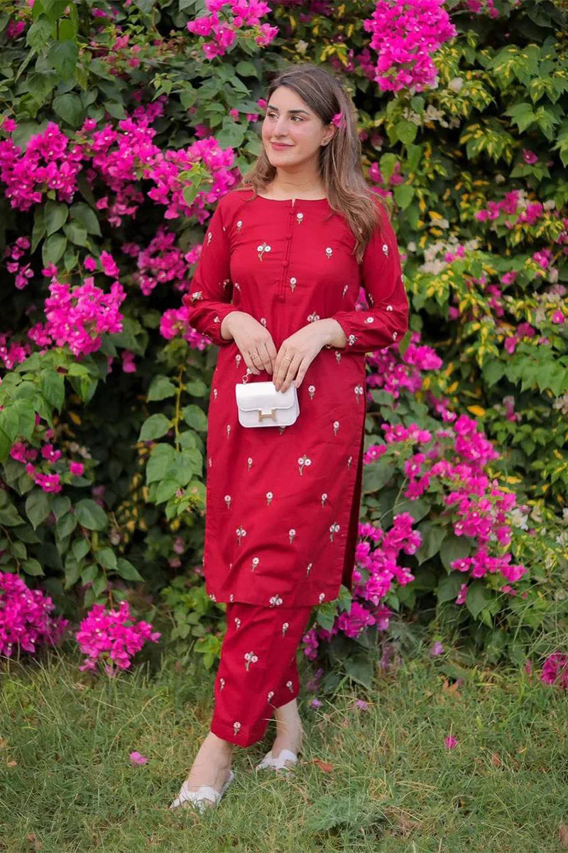 Red Rose Dhanak 2PC Embroidered With Trouser Embroidered-263